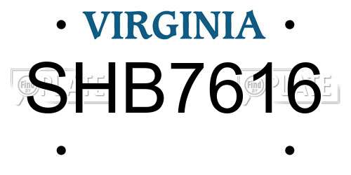 SHB7616 Virginia License Plate
