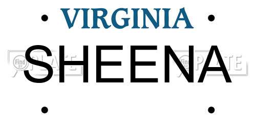 SHEENA Virginia License Plate
