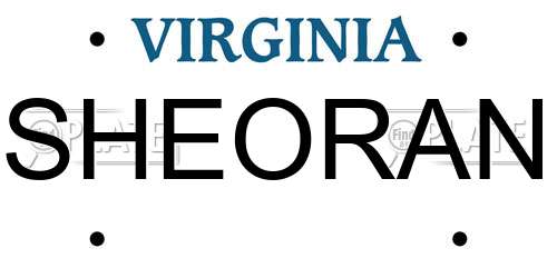 SHEORAN Virginia License Plate
