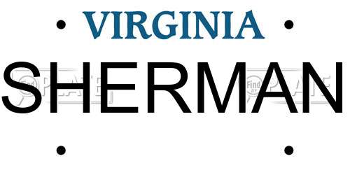 SHERMAN Virginia License Plate