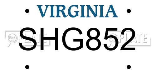 SHG852 Virginia License Plate