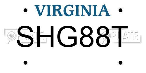 SHG88T Virginia License Plate