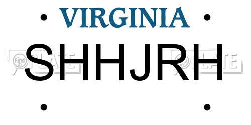 SHHJRH Virginia License Plate