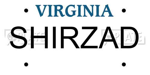 SHIRZAD Virginia License Plate
