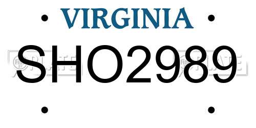 SHO2989 Virginia License Plate