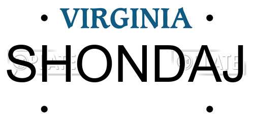 SHONDAJ Virginia License Plate