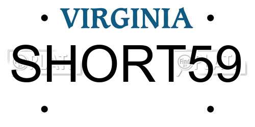 SHORT59 Virginia License Plate