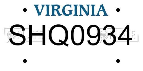 SHQ0934 Virginia License Plate
