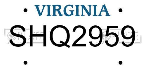 SHQ2959 Virginia License Plate