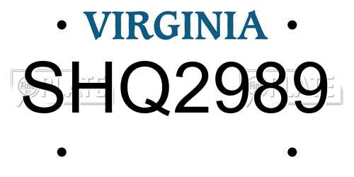 SHQ2989 Virginia License Plate