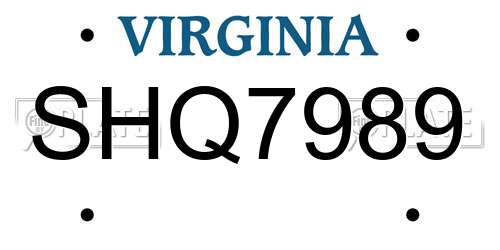 SHQ7989 Virginia License Plate