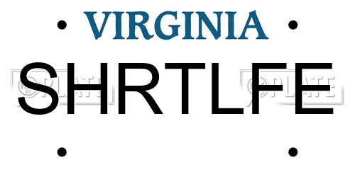 SHRTLFE Virginia License Plate