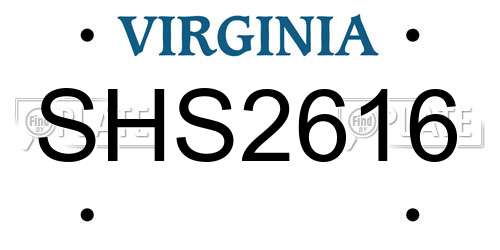 SHS2616 Virginia License Plate