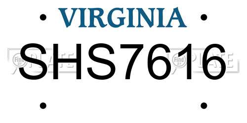 SHS7616 Virginia License Plate