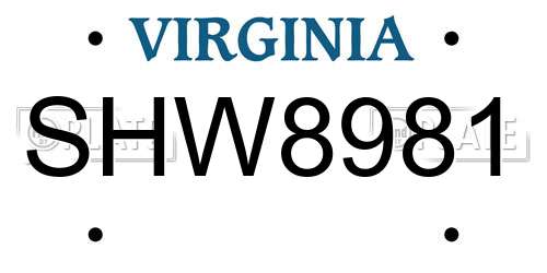 SHW8981 Virginia License Plate