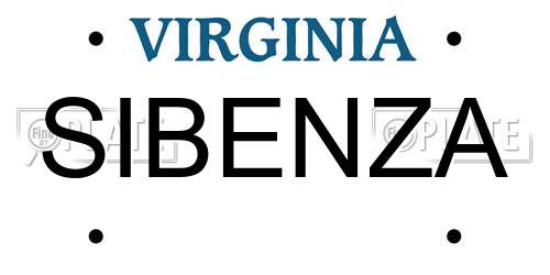 SIBENZA Virginia License Plate