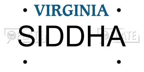 SIDDHA Virginia License Plate