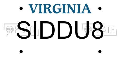SIDDU8 Virginia License Plate