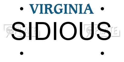SIDIOUS Virginia License Plate
