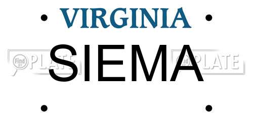 SIEMA Virginia License Plate