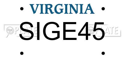 SIGE45 Virginia License Plate