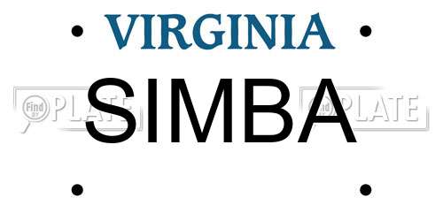 SIMBA Virginia License Plate