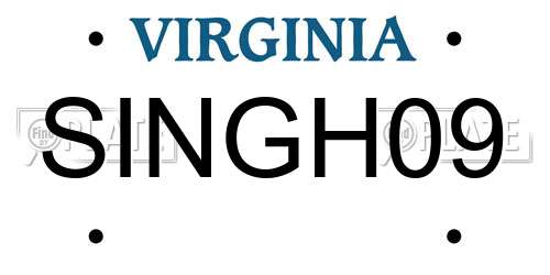 SINGH09 Virginia License Plate