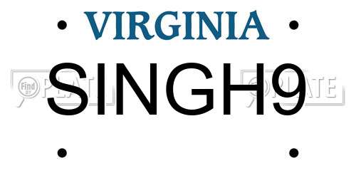 SINGH9 Virginia License Plate