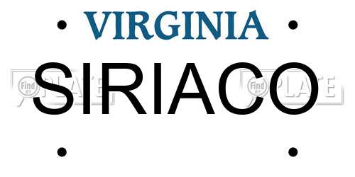 SIRIACO Virginia License Plate