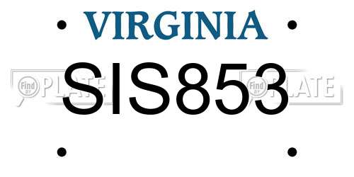 SIS853 Virginia License Plate