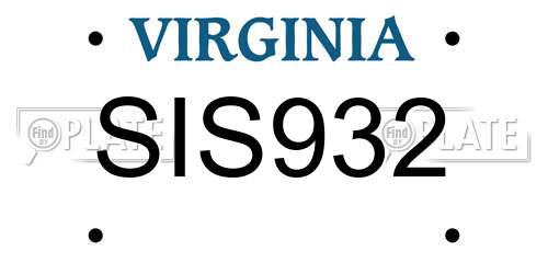 SIS932 Virginia License Plate