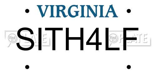 SITH4LF Virginia License Plate
