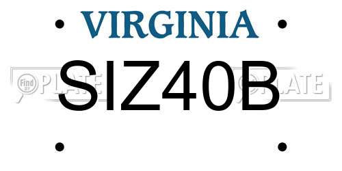 SIZ40B Virginia License Plate
