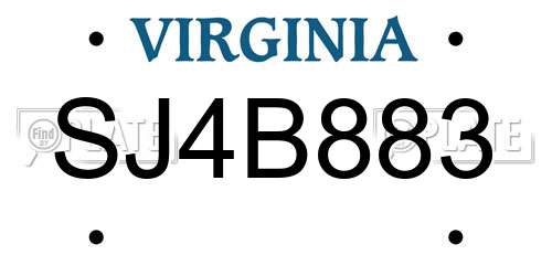 SJ4B883 Virginia License Plate