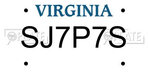 SJ7P7S Virginia License Plate