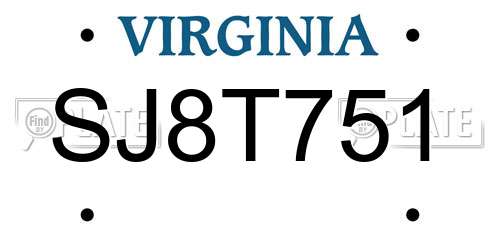 SJ8T751 Virginia License Plate