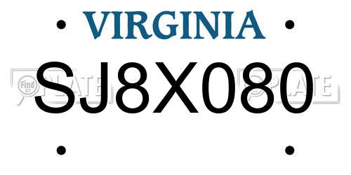 SJ8X080 Virginia License Plate