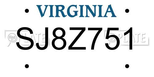 SJ8Z751 Virginia License Plate