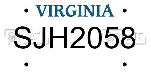 SJH2058 Virginia License Plate