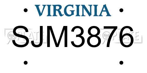 SJM3876 Virginia License Plate