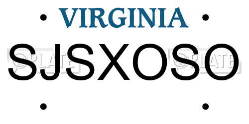 SJSXOSO Virginia License Plate