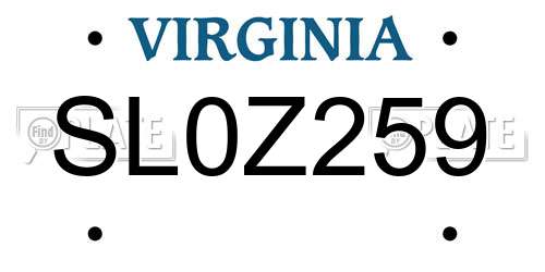 SL0Z259 Virginia License Plate