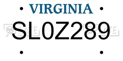 SL0Z289 Virginia License Plate