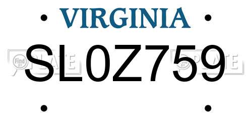 SL0Z759 Virginia License Plate