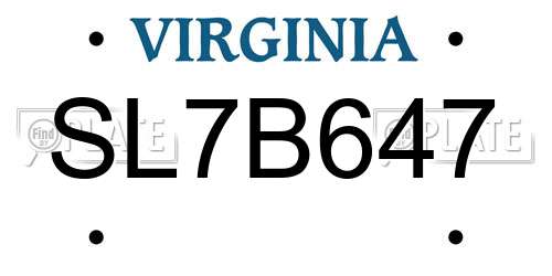 SL7B647 Virginia License Plate
