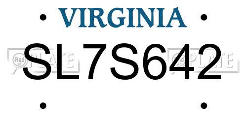 SL7S642 Virginia License Plate
