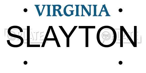 SLAYTON Virginia License Plate