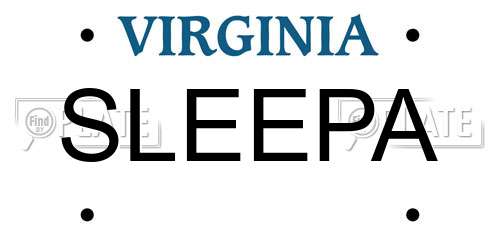 SLEEPA Virginia License Plate