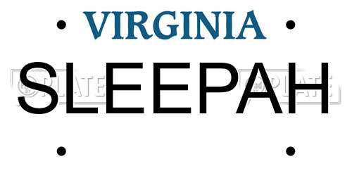 SLEEPAH Virginia License Plate