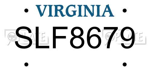 SLF8679 Virginia License Plate